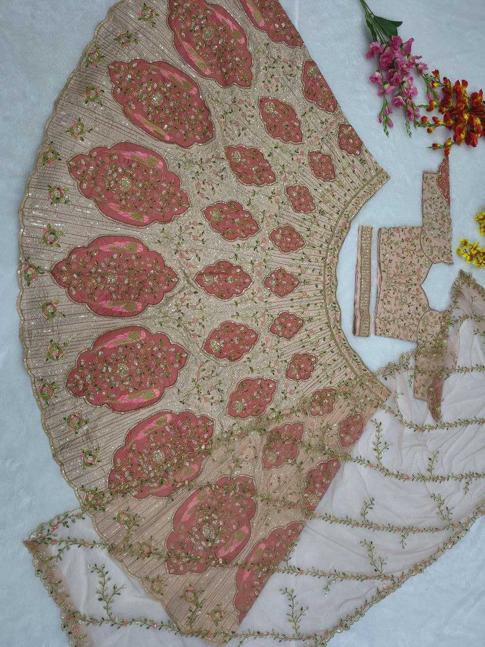 Slub Silk  Embroidered Lehenga